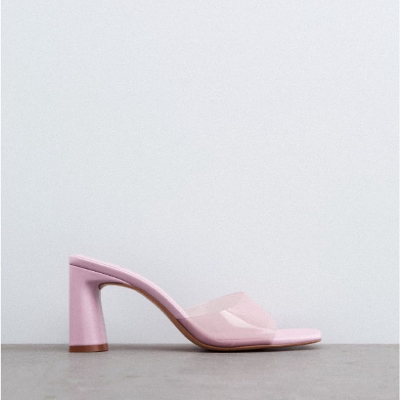 Zara Pink Wide Heeled Vinyl Sandal size US 10 - Picture 1 of 2